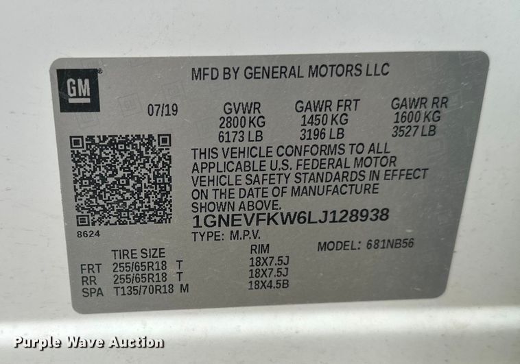 image for item EB2874 2020 Chevrolet Traverse SUV