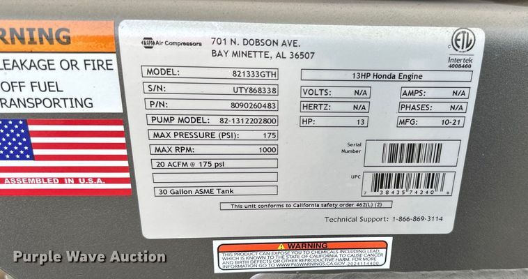 image for item EB2887 Napa 821333GTH air compressor