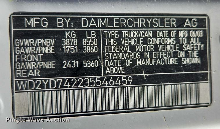 image for item EC1114 2003 Mercedes-Benz Sprinter 2500 van