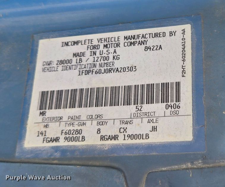 image for item EC1117 1994 Ford F600 dump truck