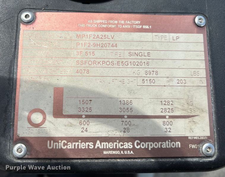 image for item EC3769 2016 UniCarriers PF50 forklift