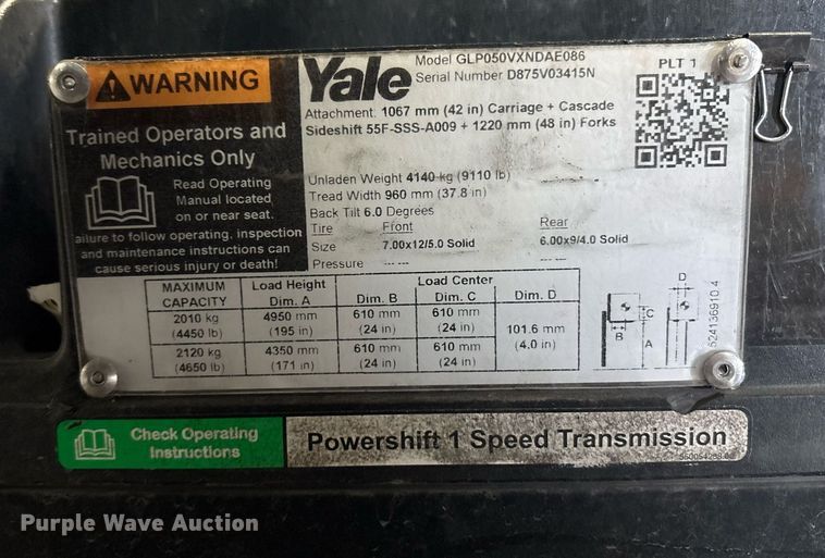 image for item EC4366 2015 Yale GLP050 forklift