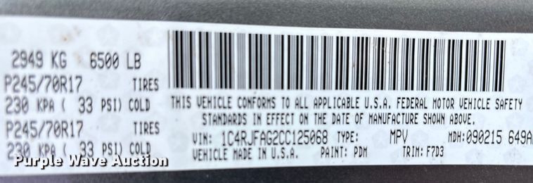 image for item EC4374 2012 Jeep Grand Cherokee SUV