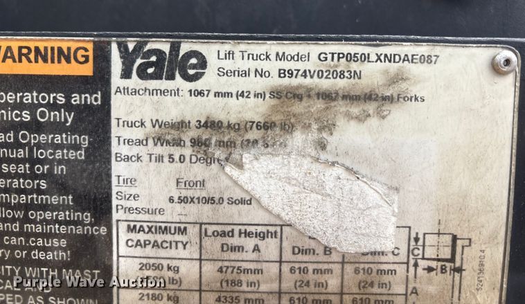 image for item EC4383 2015 Yale GTP050 forklift