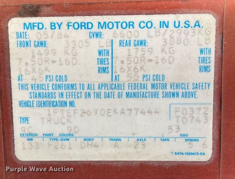 image for item ED2194 1984 Ford F250 pickup truck