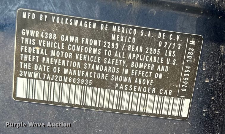 image for item ED4460 2013 Volkswagen Jetta 