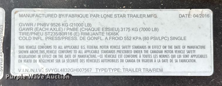 image for item ED5589 2016 Lone Star Trailers car carrier