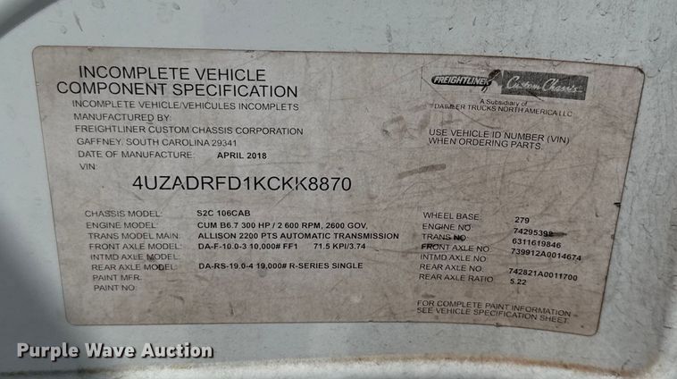 image for item ED5813 2019 Freightliner S2C shuttle bus