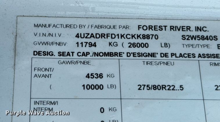 image for item ED5813 2019 Freightliner S2C shuttle bus