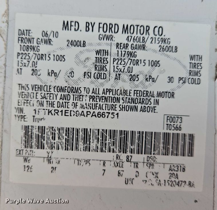 image for item EF1926 2010 Ford Ranger SuperCab pickup truck