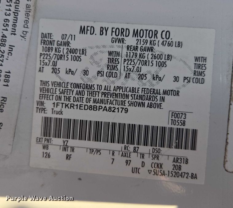 image for item EF1927 2011 Ford  Ranger SuperCab pickup truck