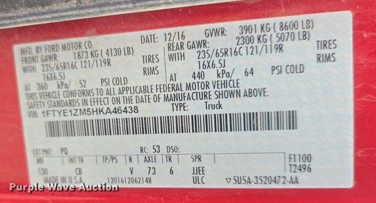 image for item EF3513 2017 Ford Transit 150 van