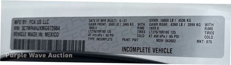 image for item EG5901 2021 Dodge Ram 2500 Quad Cab utility bed pickup truck