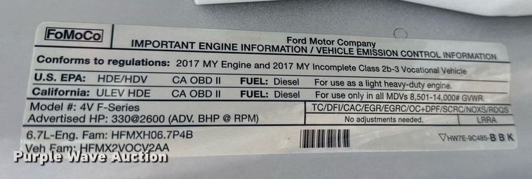 image for item EG6032 2017 Ford F350 Super Duty SuperCab pickup truck cab and chassis