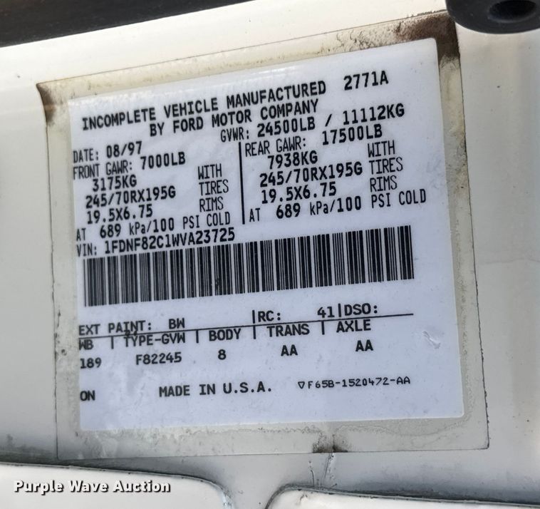 image for item EG6081 1998 Ford F800 box truck