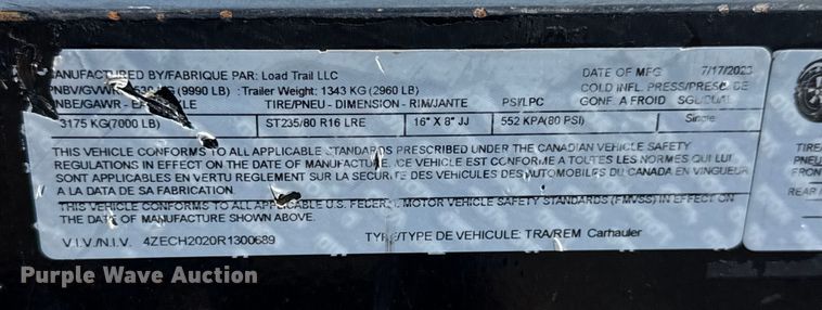 image for item EG6085 2024 Load Trail Carhauler equipment trailer