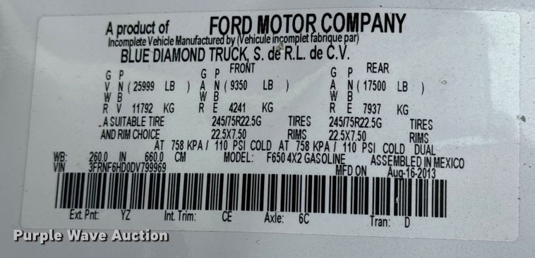 image for item EG6125 2013 Ford F650 Super Duty box truck