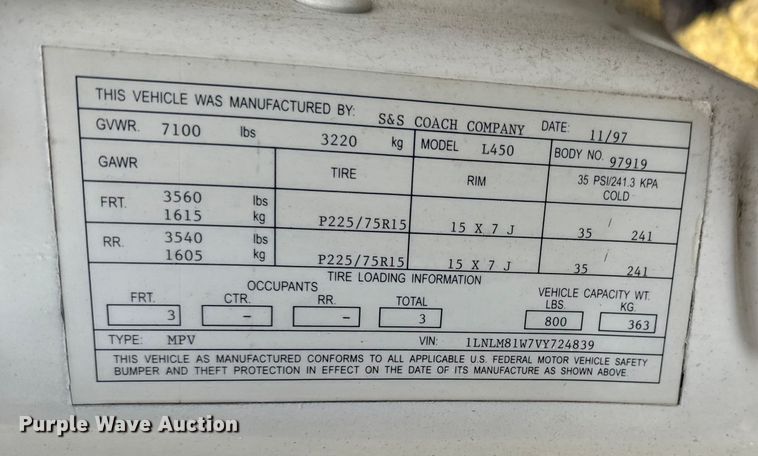 image for item EG8170 1997 Lincoln Town Car hearse