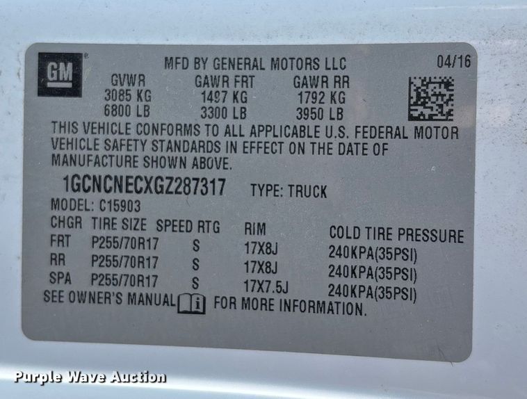 image for item EJ7644 2016 Chevrolet Silverado 1500 pickup truck