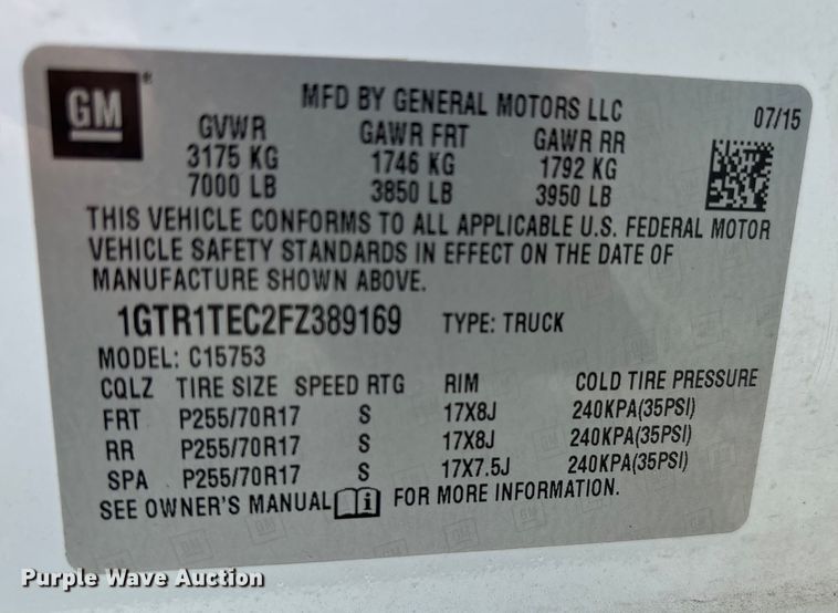 image for item EJ7645 2015 GMC Sierra 1500 Double Cab pickup truck