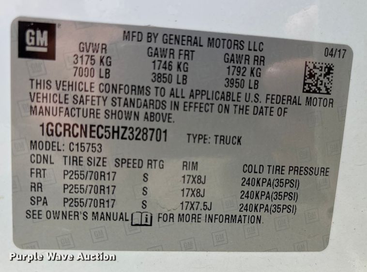 image for item EJ7646 2017 Chevrolet Silverado 1500 Double Cab pickup truck