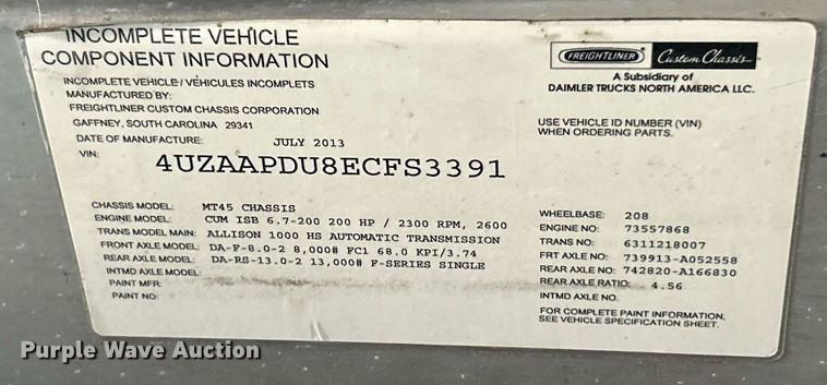 image for item EK8305 2014 Freightliner MT45 delivery van