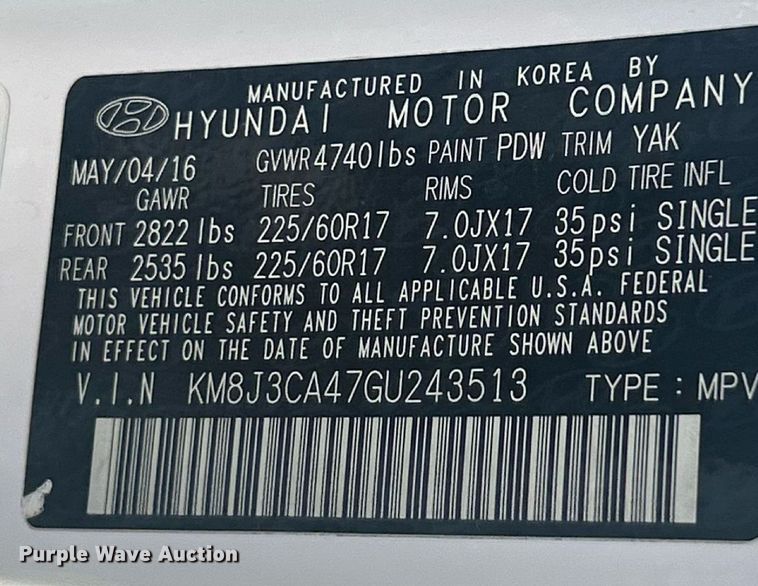 image for item EK8459 2016 Hyundai Tucson SUV
