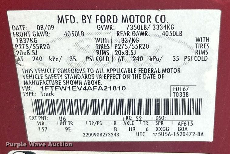 image for item EK8460 2010 Ford F150 Platinum SuperCrew pickup truck