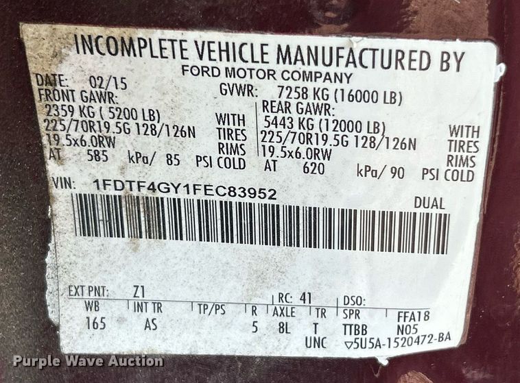 image for item EK8497 2015 Ford F450 Super Duty XL dump truck