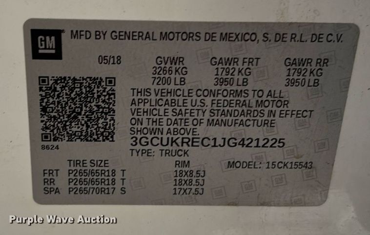 image for item EM5058 2018 Chevrolet Silverado 1500 Z71 Crew Cab pickup truck