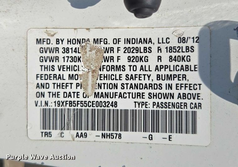 image for item EN5505 2012 Honda Civic 