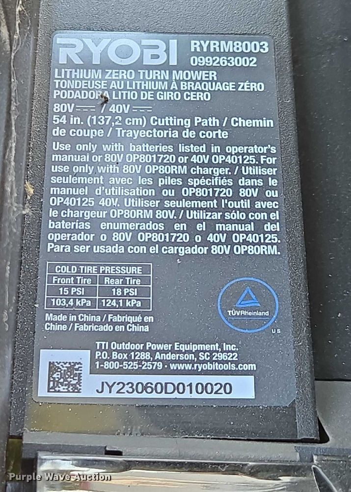 image for item EN5506 Ryobi Z54Li ZTR lawn mower