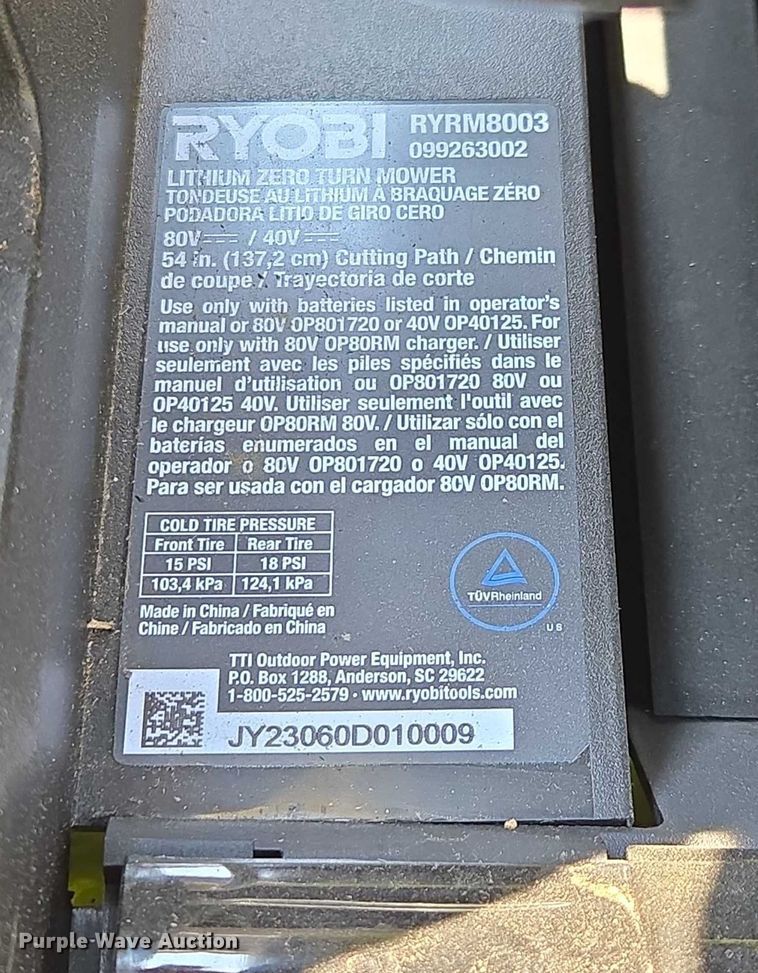 image for item EN5508 Ryobi Z54Li ZTR lawn mower