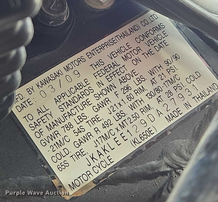 image for item EN8373 2009 Kawasaki KLR650 motorcycle