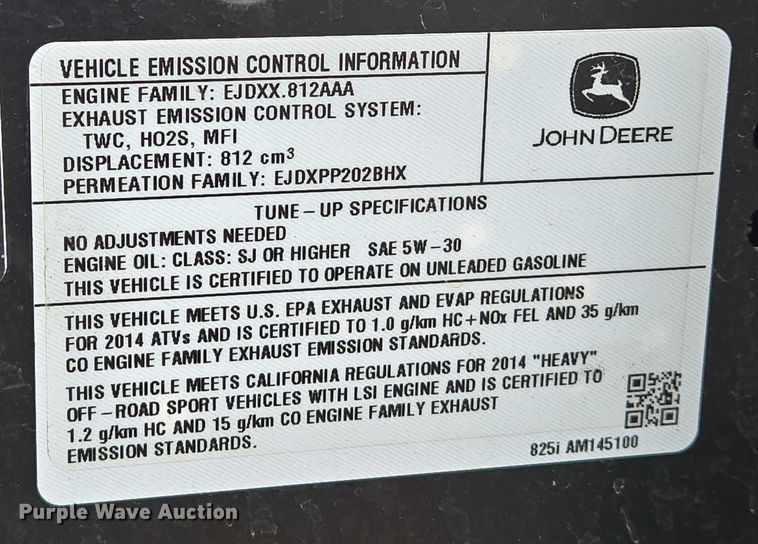 image for item EN8377 2014 John Deere Gator 825i utility vehicle