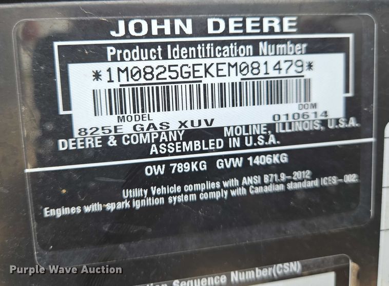 image for item EN8377 2014 John Deere Gator 825i utility vehicle