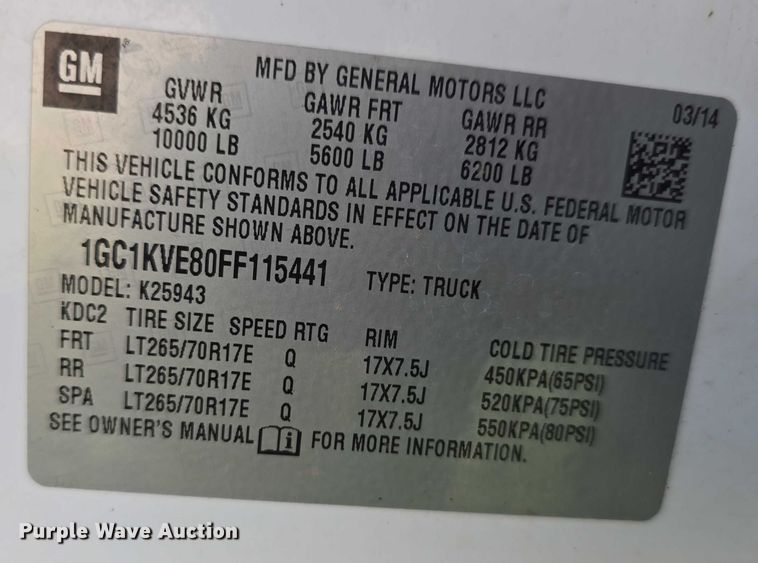 image for item EO1615 2015 Chevrolet Silverado 2500HD Crew Cab pickup truck