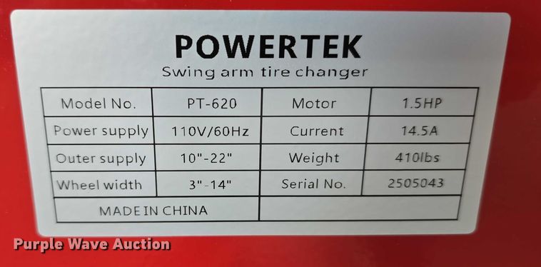 image for item EO1628 Powertek PT620 tire machine