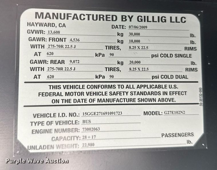 image for item ER2089 2009 Gillig G27E102N2 shuttle bus