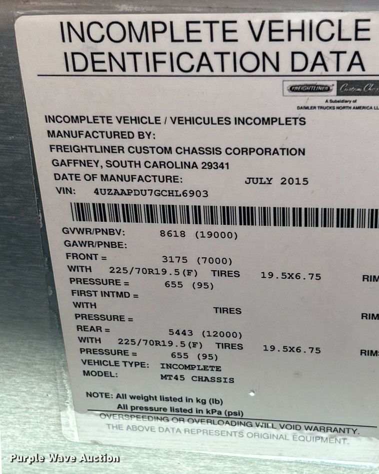 image for item ET3034 2016 Freightliner MT45 delivery van