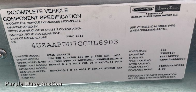 image for item ET3034 2016 Freightliner MT45 delivery van