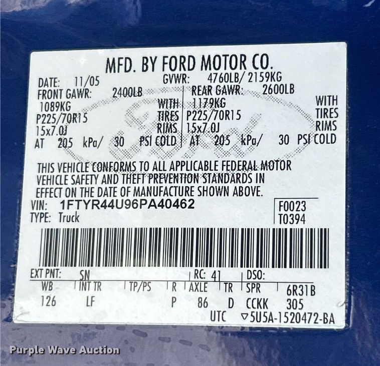 image for item ET3036 2006 Ford Ranger SuperCab pickup truck