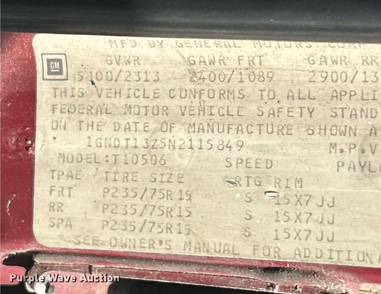 image for item ET3037 1992 Chevrolet Blazer SUV