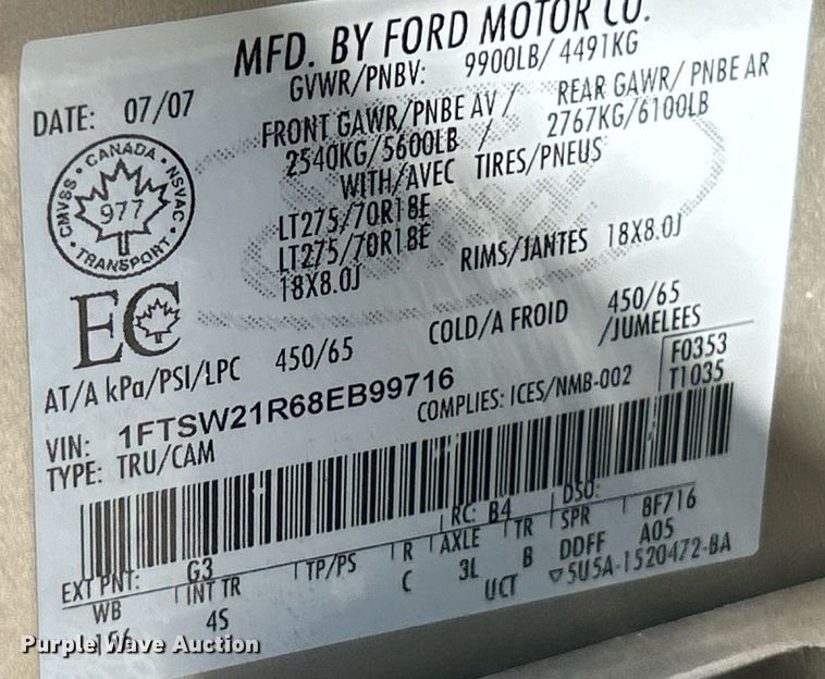 image for item ET3092 2008 Ford F250 Super Duty Lariat  Crew Cab flatbed truck