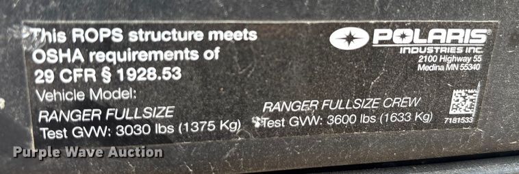 image for item EU0013 2015 Polaris Ranger utility vehicle