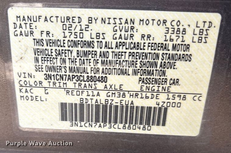 image for item EU0017 2012 Nissan Versa 