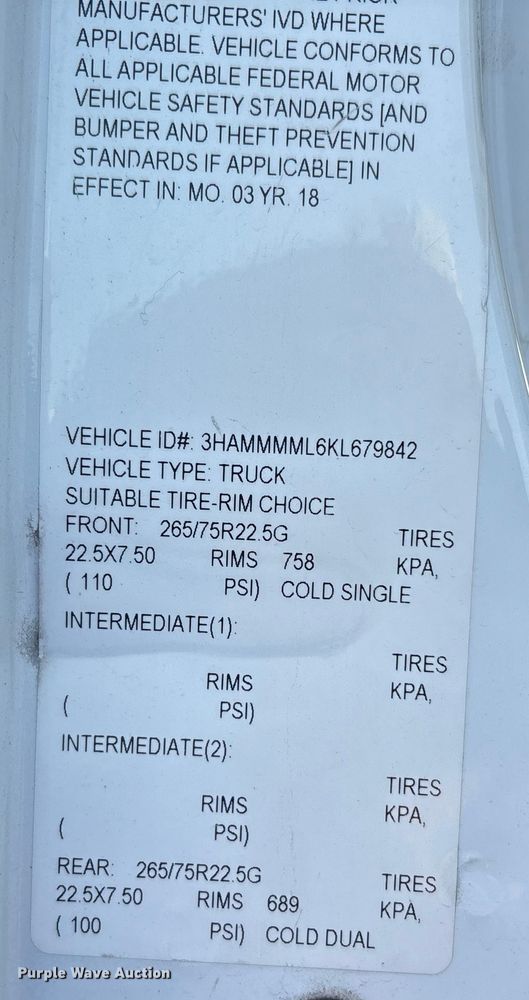 image for item EU0019 2019 International MA025 refrigerated truck