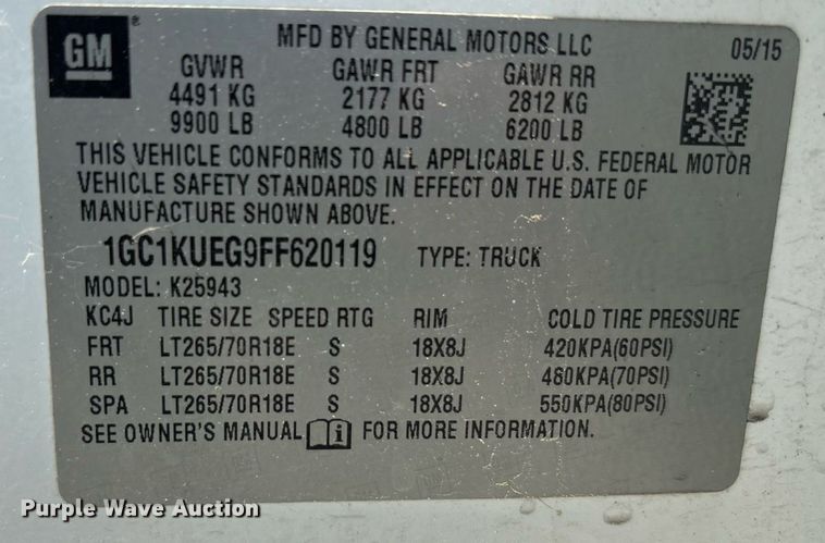 image for item EU0067 2015 Chevrolet Silverado 2500HD Crew Cab pickup truck