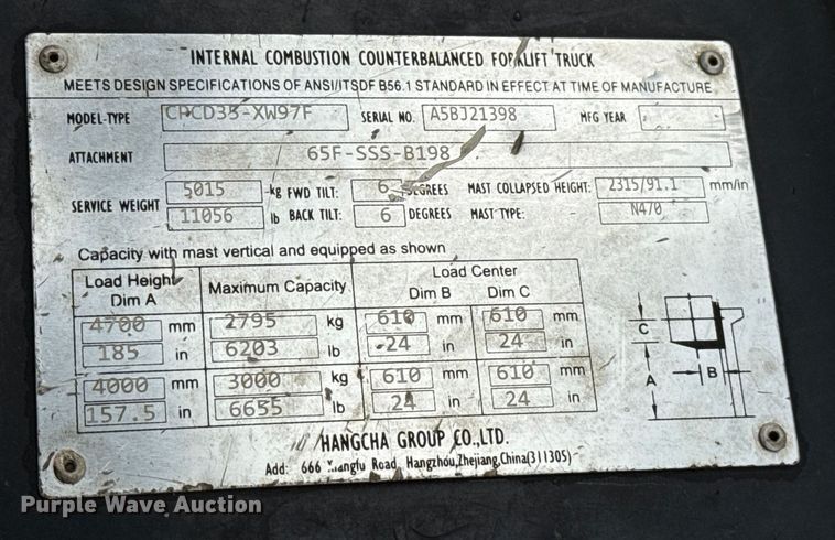 image for item EU2108 Hangcha CPCD35-XW97F forklift