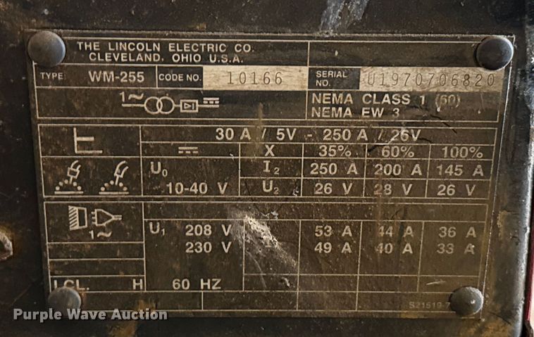 image for item EU2128 Lincoln Electric Wire-Matic 255 welder